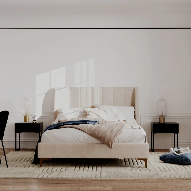 Lit double Koda 140x190 cm en tissu beige