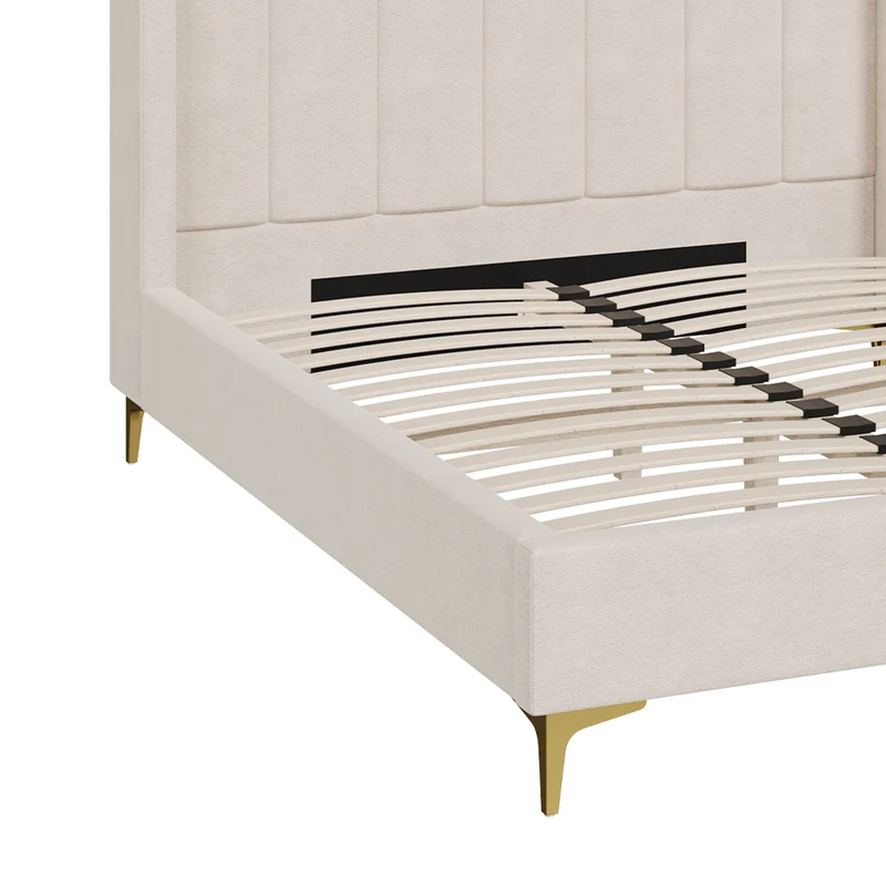 Lit double Koda 140x190 cm en tissu beige
