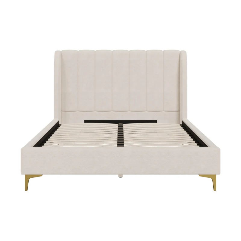 Lit double Koda 140x190 cm en tissu beige