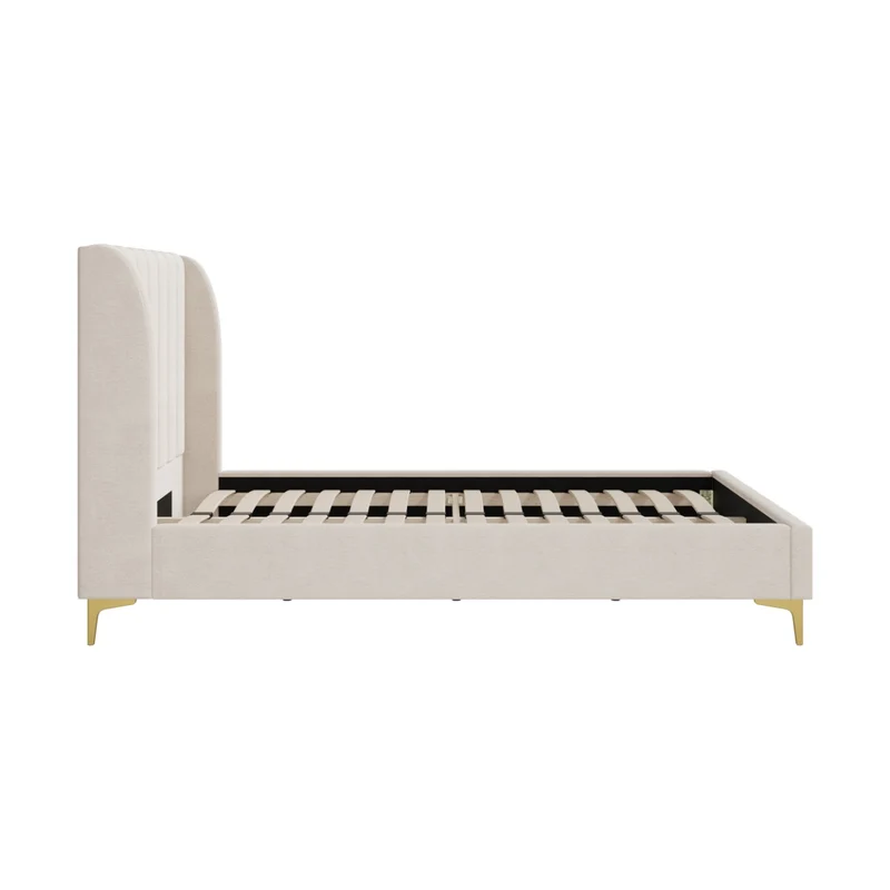 Lit double Koda 140x190 cm en tissu beige