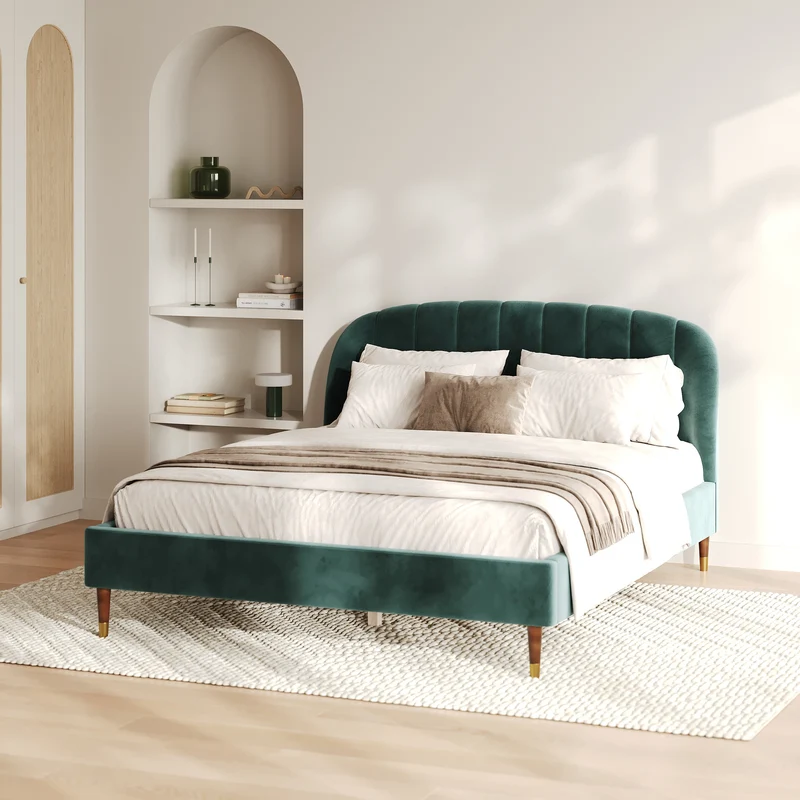 Lit double Gala 160x200 cm en velours vert