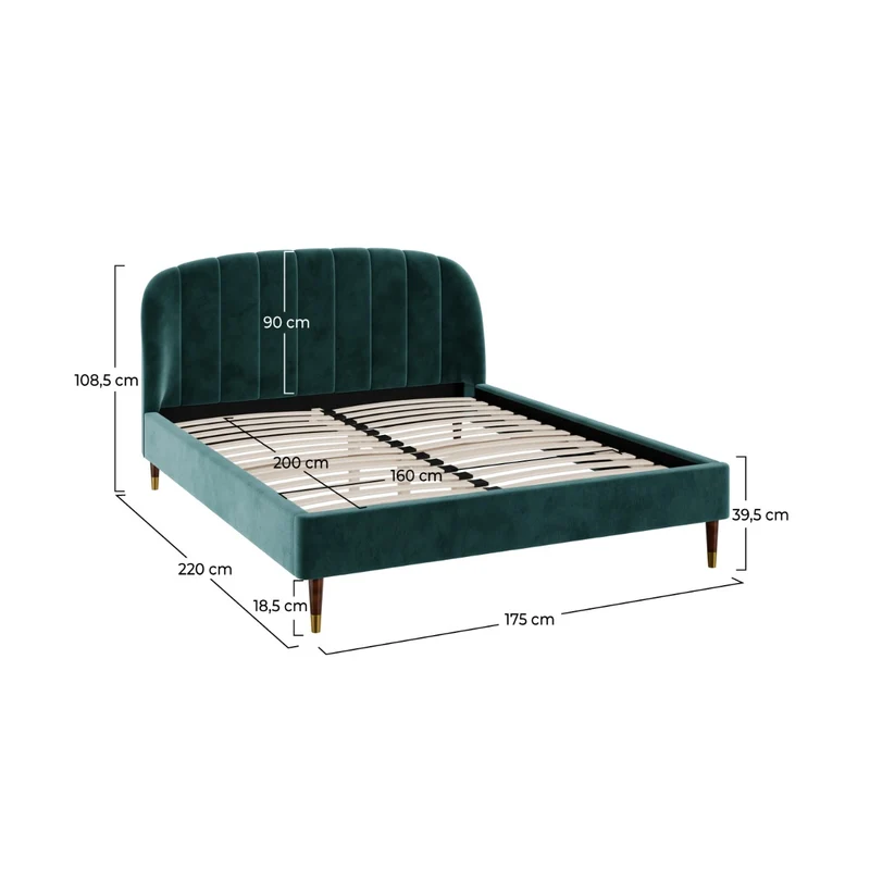 Lit double Gala 160x200 cm en velours vert
