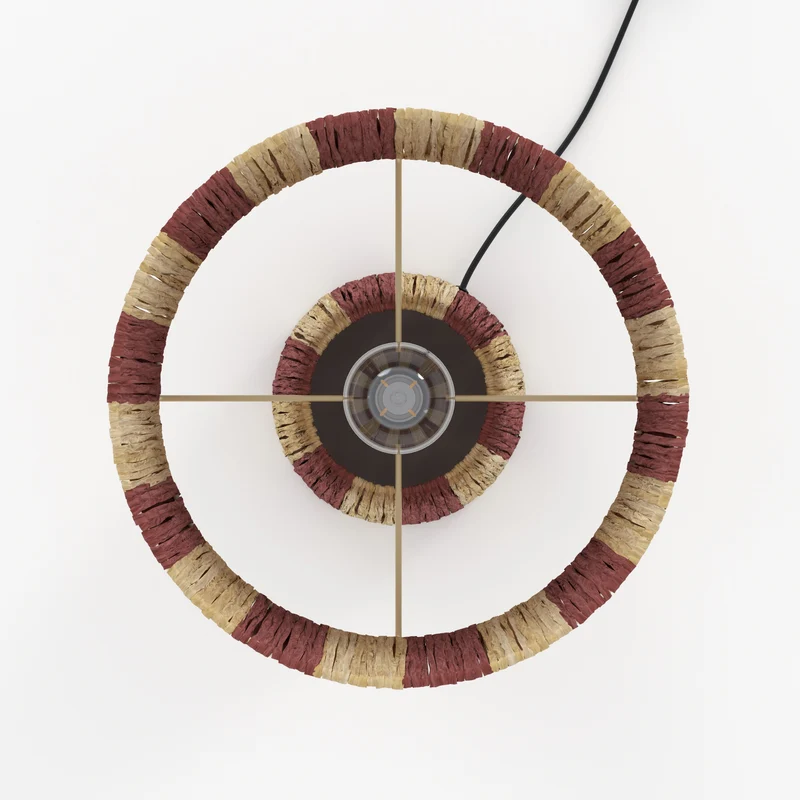 Lampe Soléa rayée terracotta en feuille de palmier