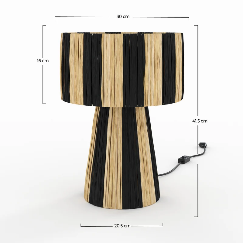 Lampe Soléa rayée noire en feuille de palmier