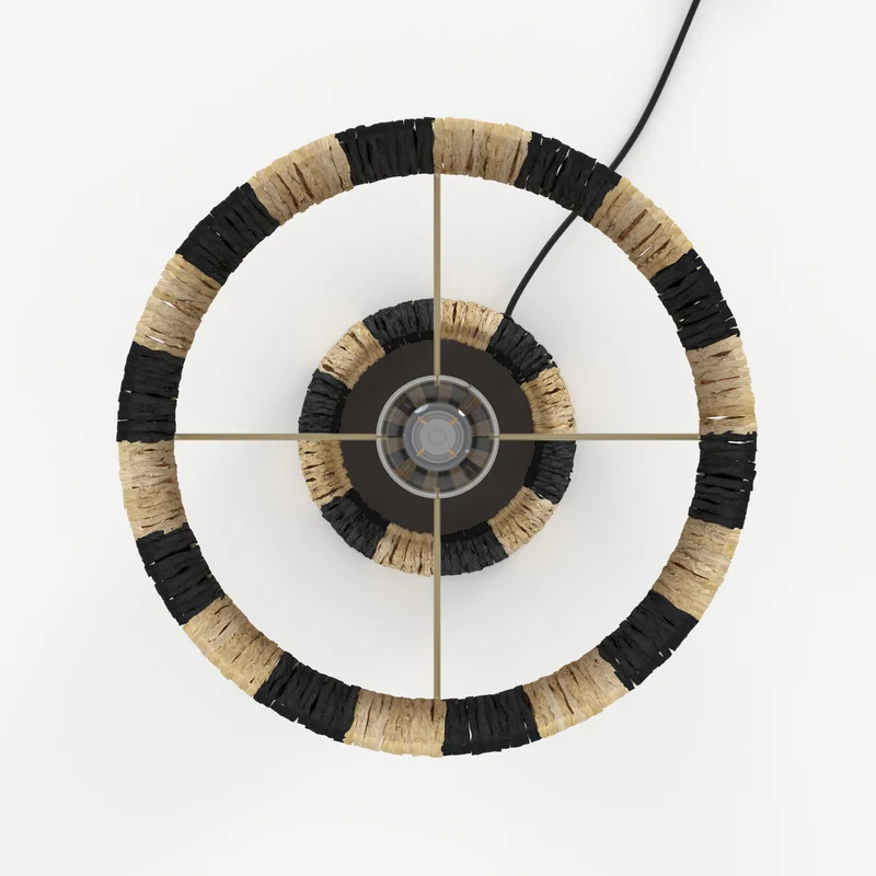Lampe Soléa rayée noire en feuille de palmier