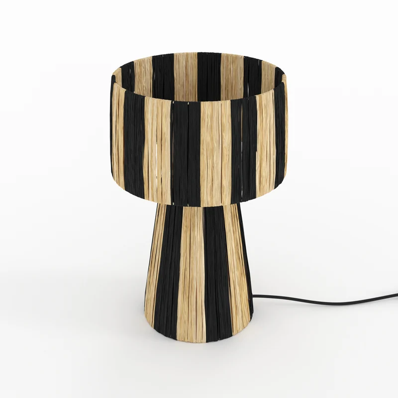 Lampe Soléa rayée noire en feuille de palmier