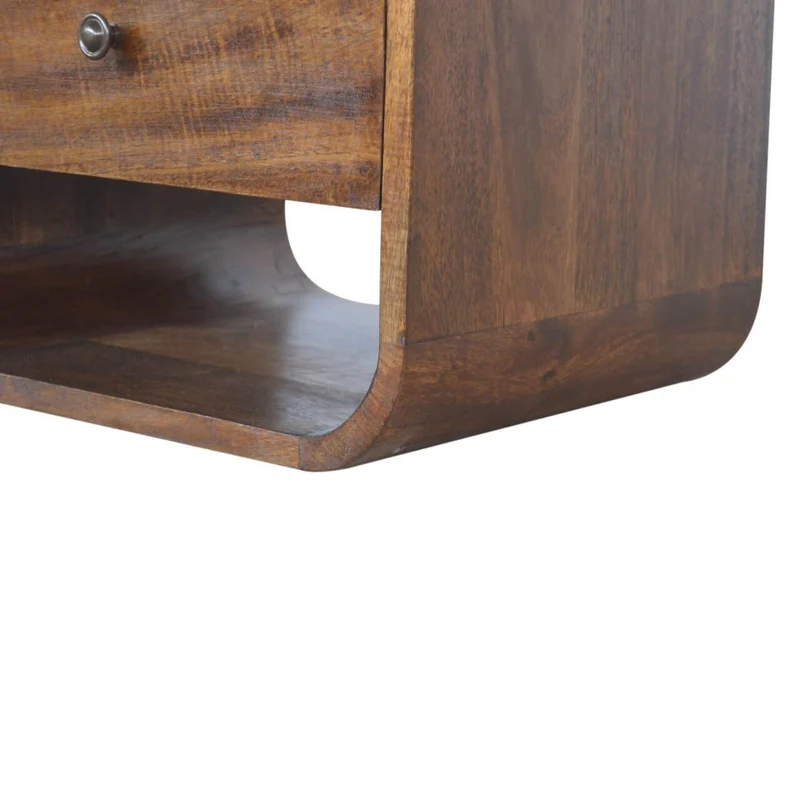 Table de chevet bord incurvé en châtaignier avec 2 tiroirs