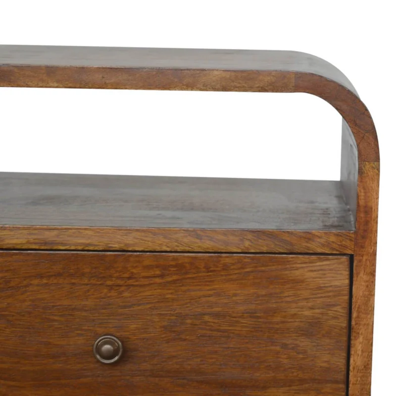 Table de chevet bord incurvé en châtaignier avec 2 tiroirs