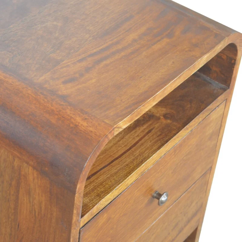 Table de chevet bord incurvé en châtaignier avec 2 tiroirs