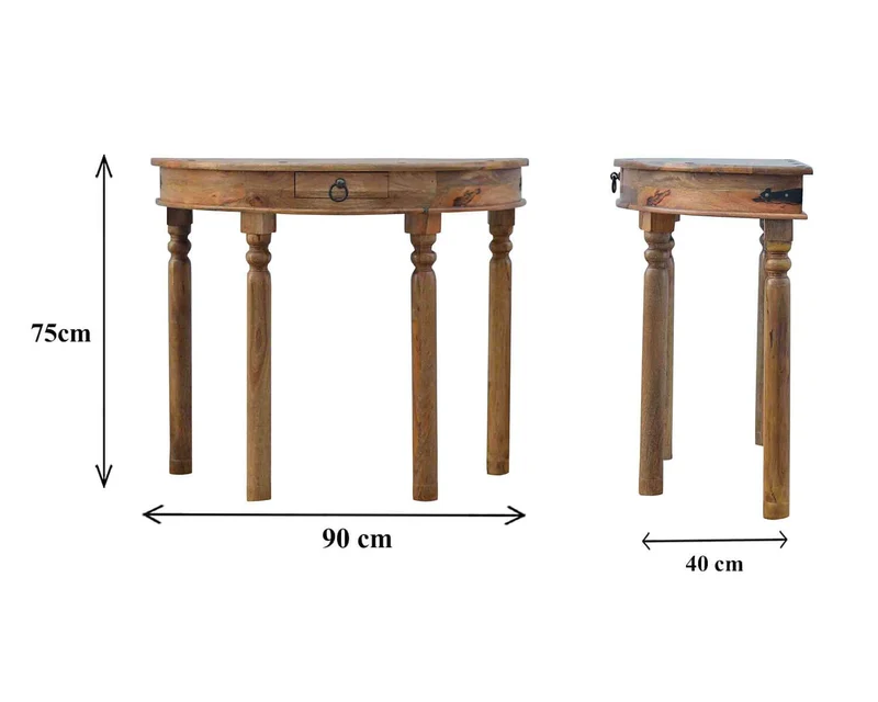 Table console demi-lune en manguier