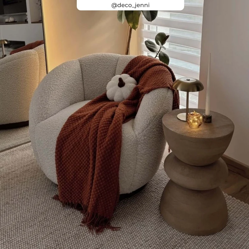 Fauteuil pivotant Ysé en tissu bouclé blanc
