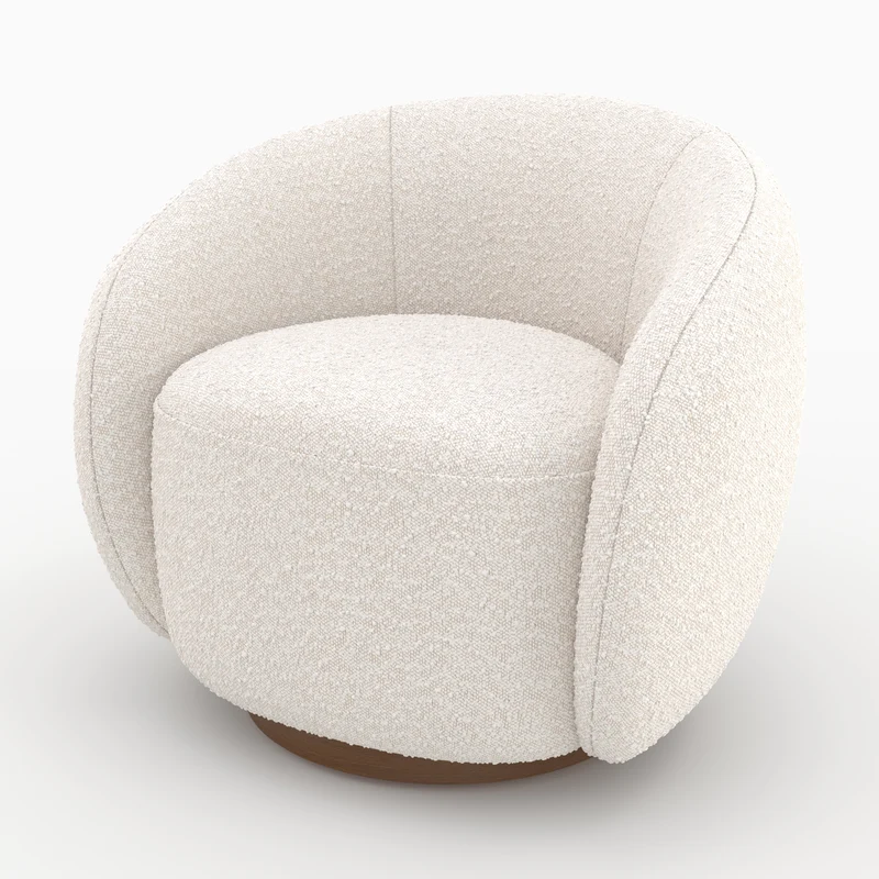 Fauteuil pivotant Naya en tissu bouclé blanc