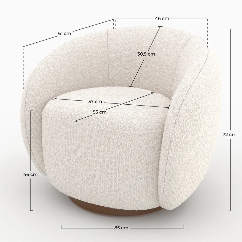 Fauteuil pivotant Naya en tissu bouclé blanc