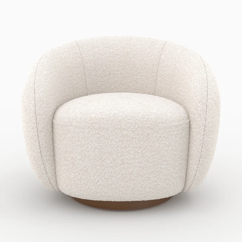 Fauteuil pivotant Naya en tissu bouclé blanc