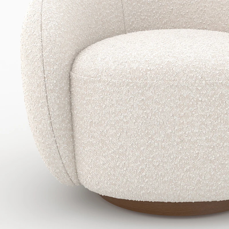 Fauteuil pivotant Naya en tissu bouclé blanc