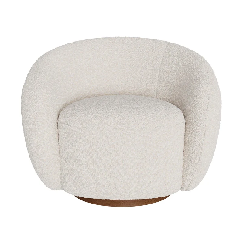 Fauteuil pivotant Naya en tissu bouclé blanc