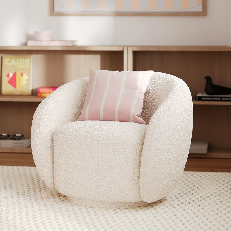 Fauteuil Naya en tissu bouclé blanc