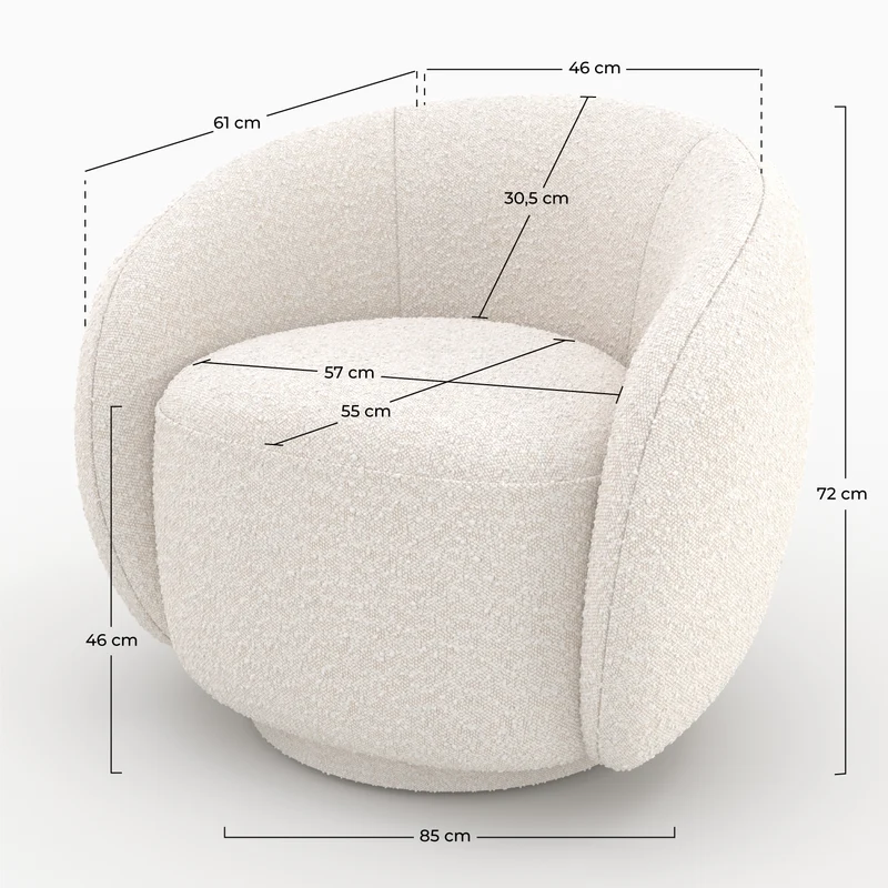 Fauteuil Naya en tissu bouclé blanc