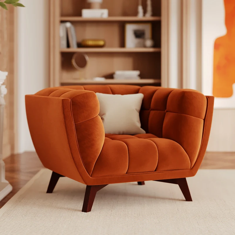 Fauteuil Mona en velours orange curcuma