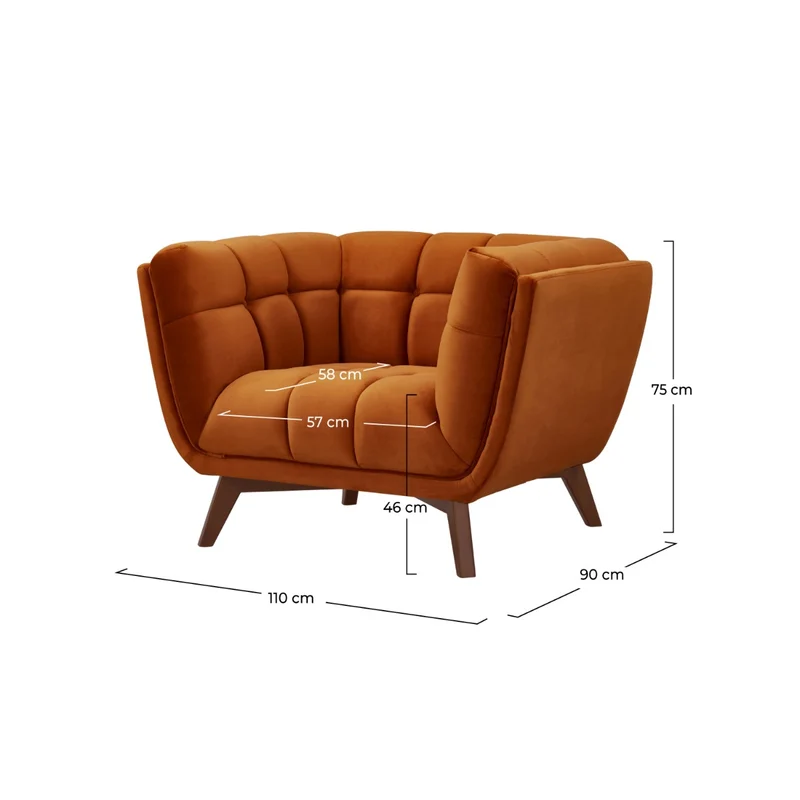 Fauteuil Mona en velours orange curcuma