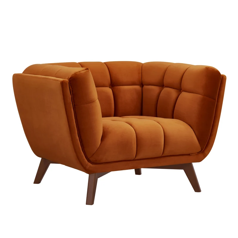 Fauteuil Mona en velours orange curcuma