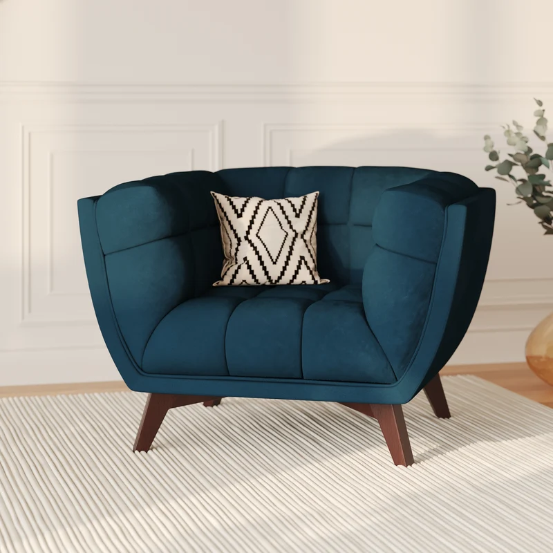 Fauteuil Mona en velours bleu foncé