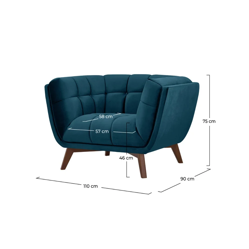 Fauteuil Mona en velours bleu foncé