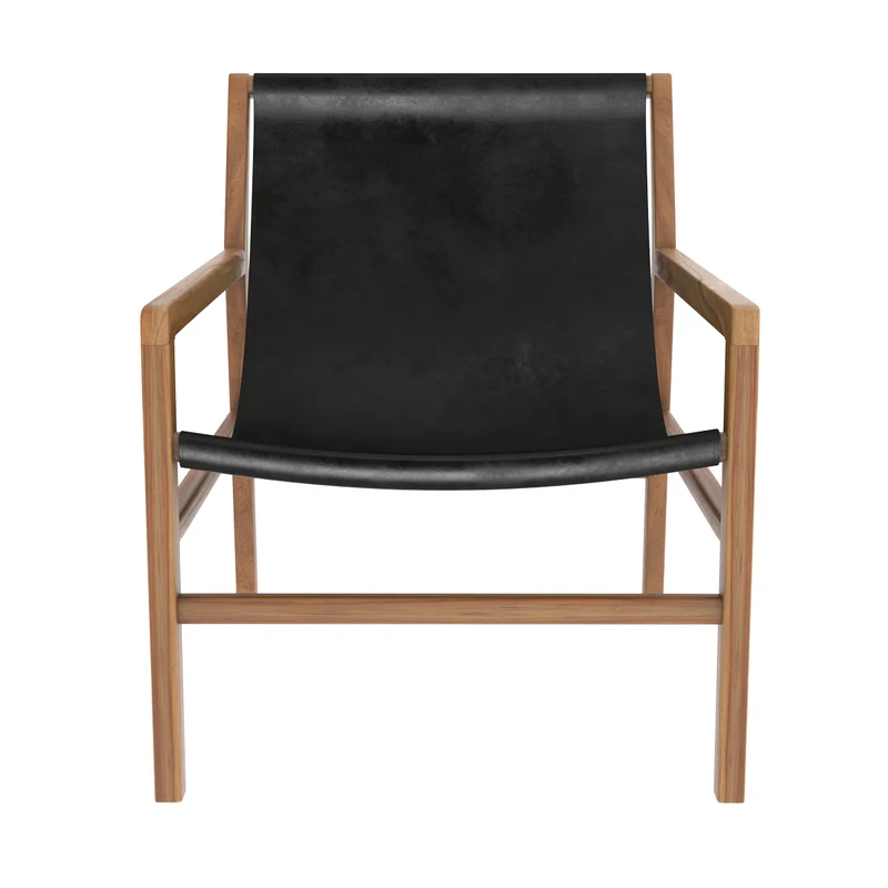 Fauteuil lounge Apache en teck et cuir noir