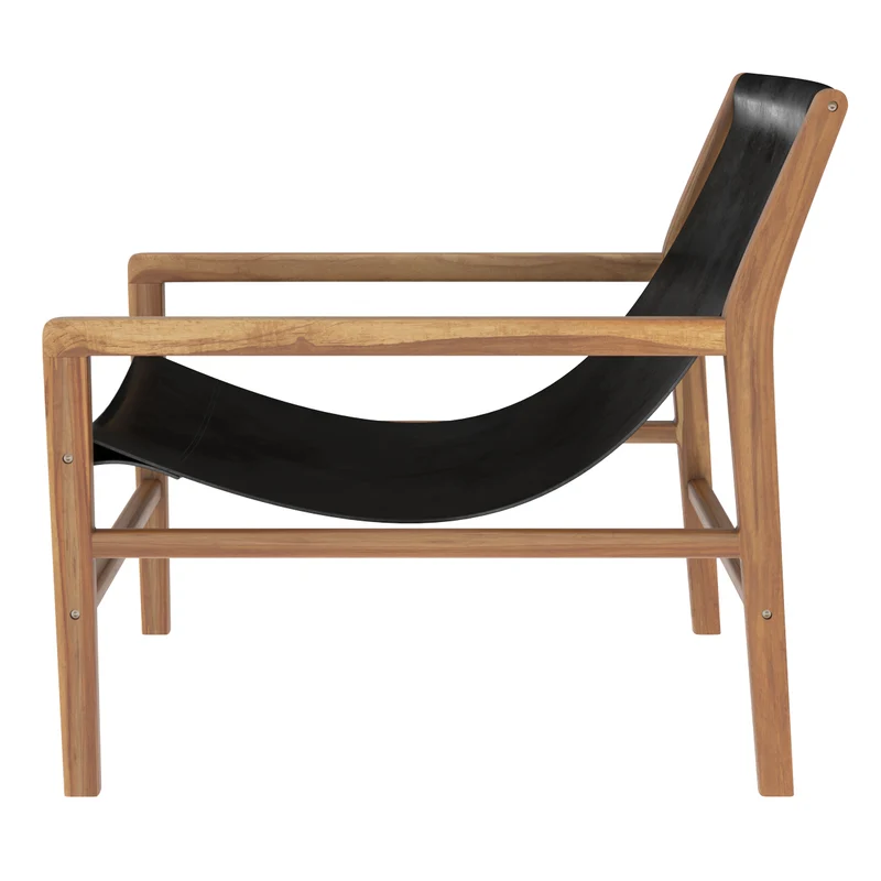 Fauteuil lounge Apache en teck et cuir noir