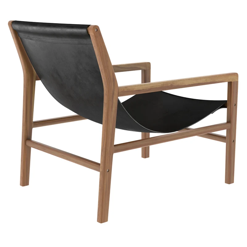 Fauteuil lounge Apache en teck et cuir noir