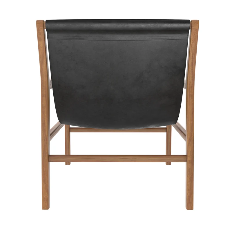 Fauteuil lounge Apache en teck et cuir noir