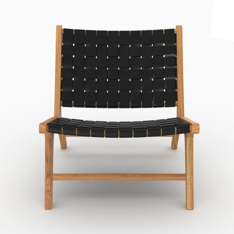 Fauteuil Kuna en teck et cuir noir
