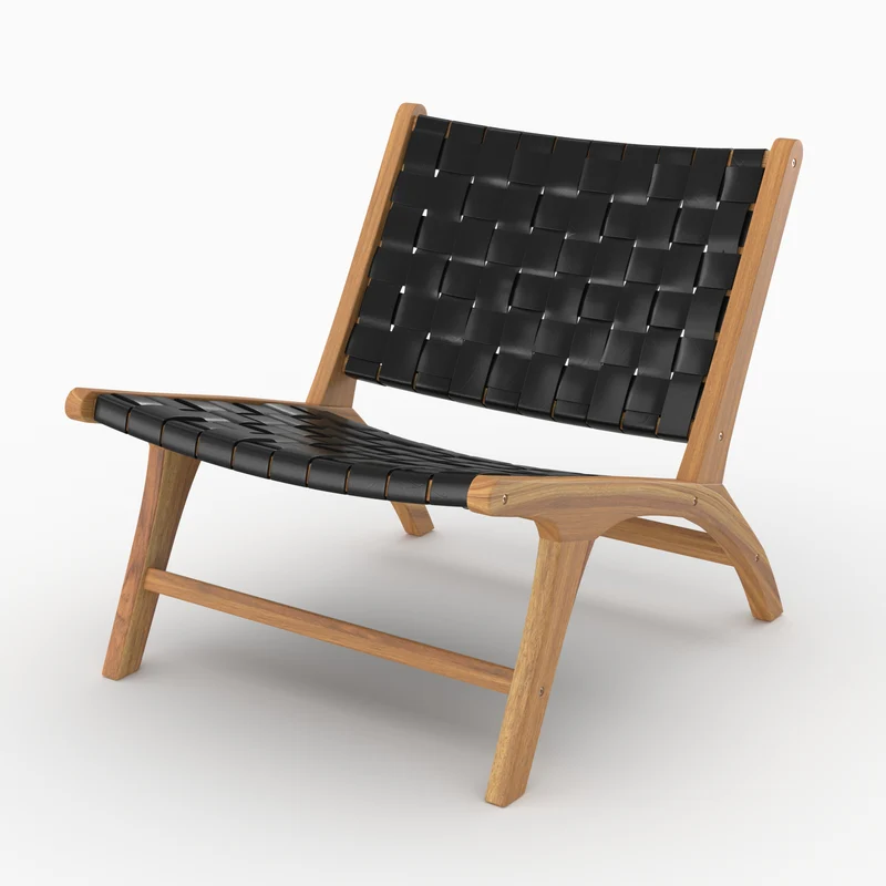 Fauteuil Kuna en teck et cuir noir