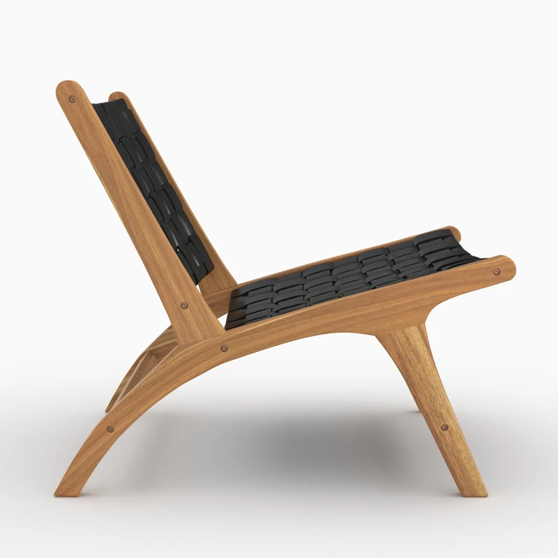 Fauteuil Kuna en teck et cuir noir
