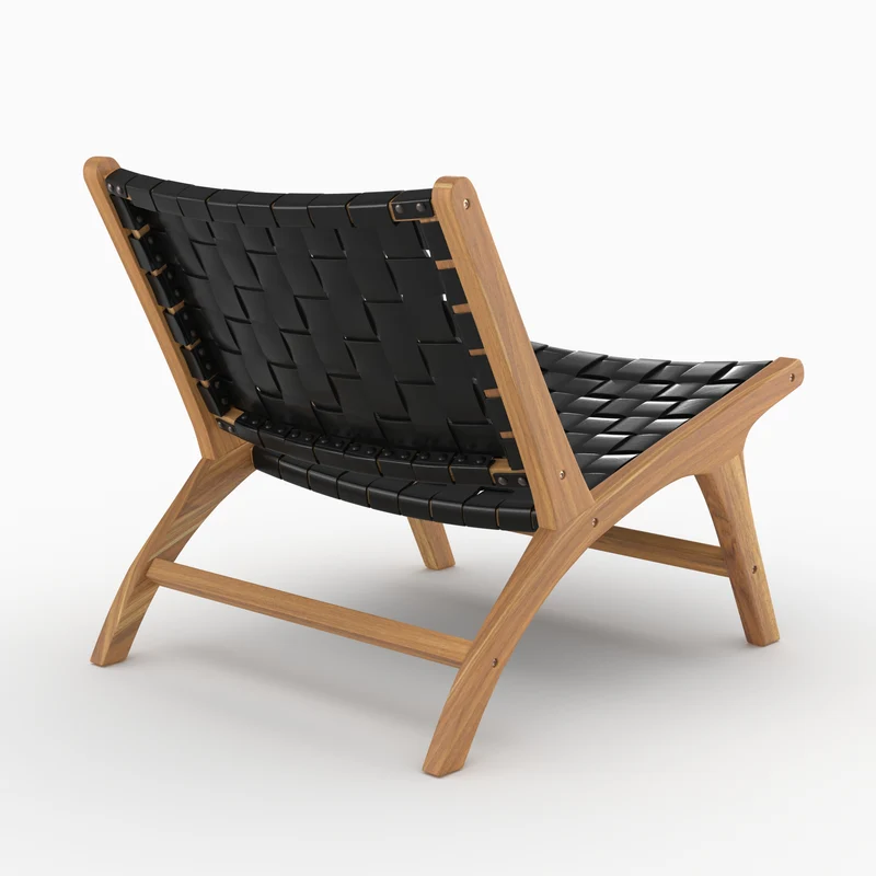 Fauteuil Kuna en teck et cuir noir