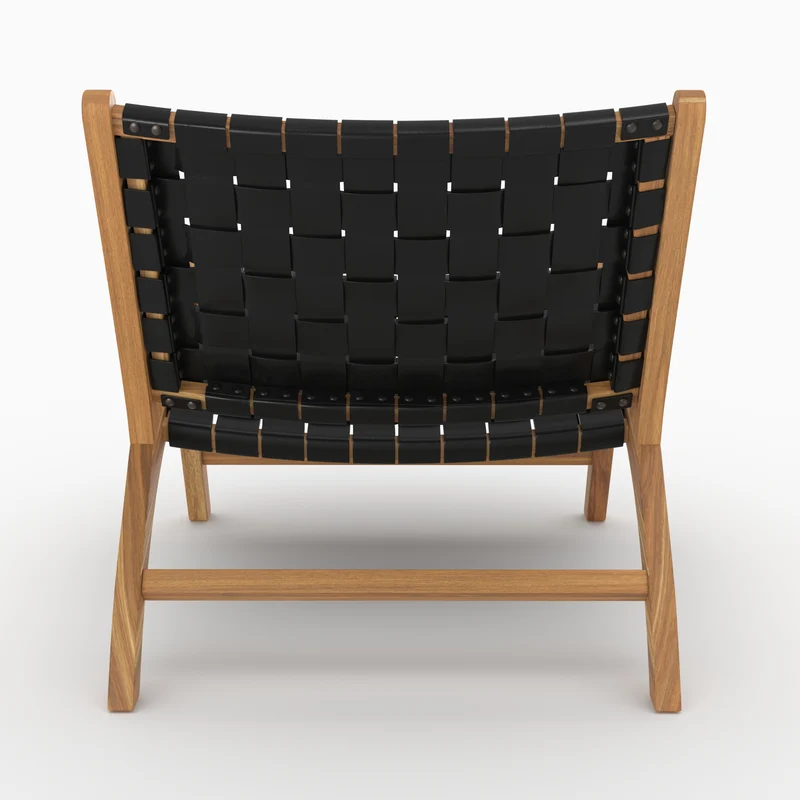 Fauteuil Kuna en teck et cuir noir