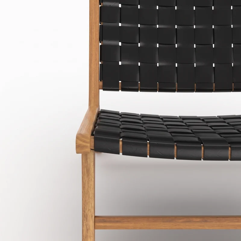 Fauteuil Kuna en teck et cuir noir