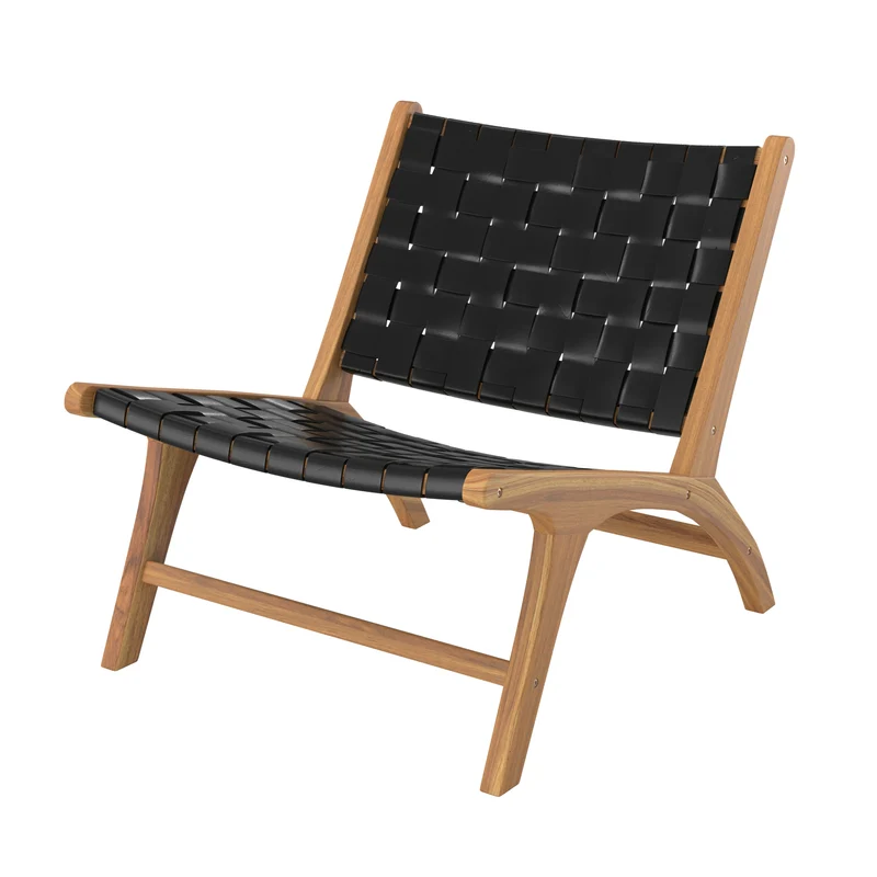 Fauteuil Kuna en teck et cuir noir