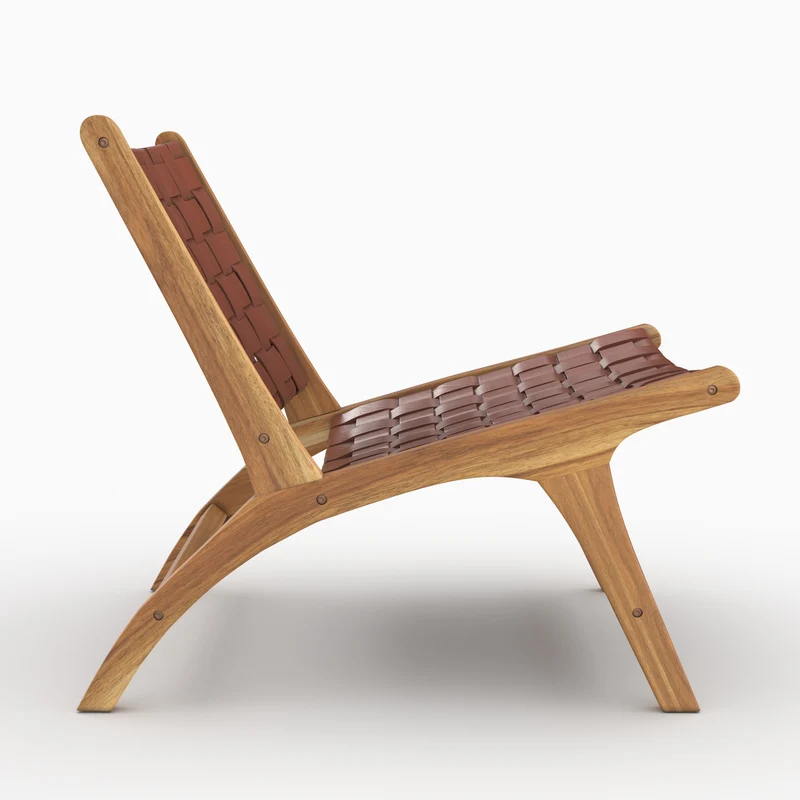 Fauteuil Kuna en teck et cuir tressé marron