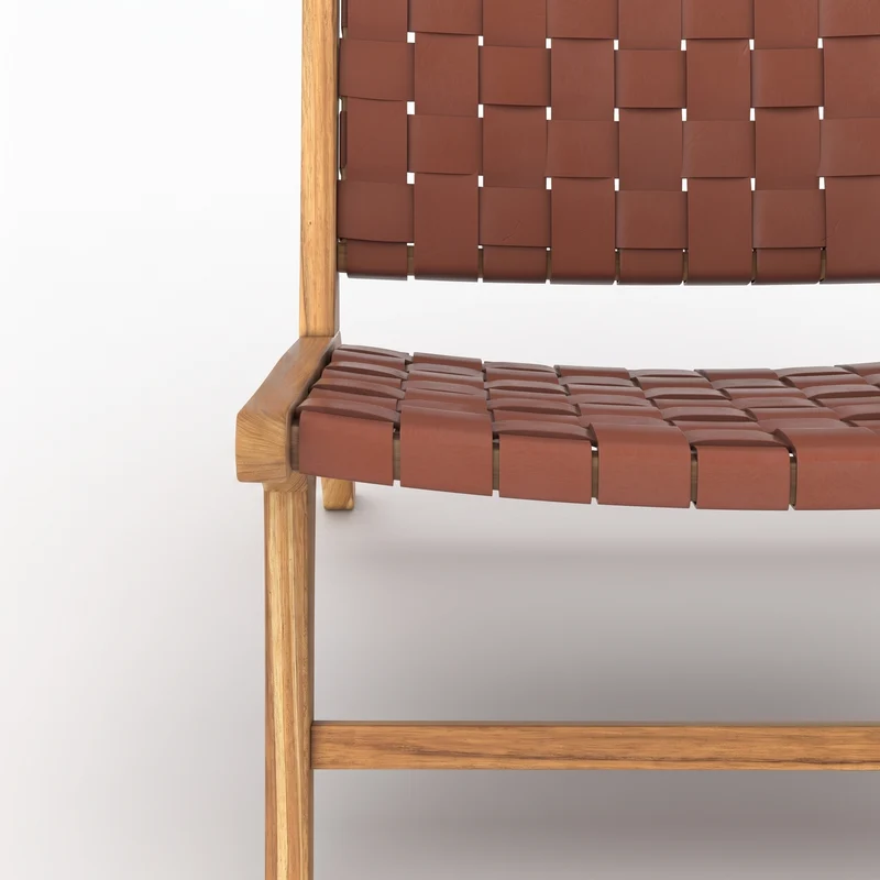 Fauteuil Kuna en teck et cuir tressé marron