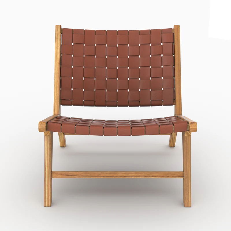 Fauteuil Kuna en teck et cuir tressé marron