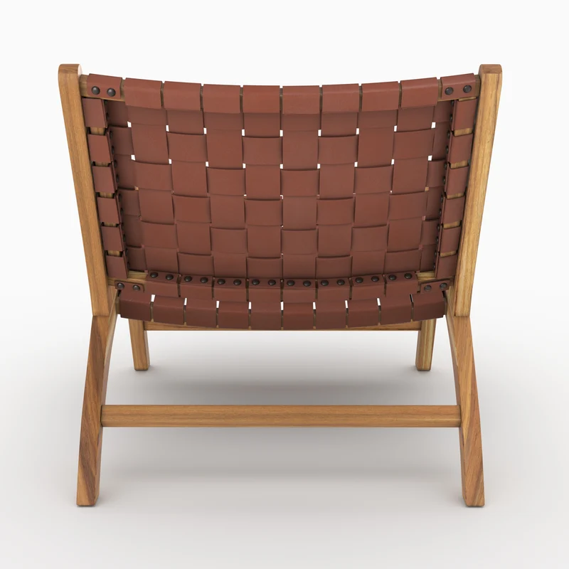 Fauteuil Kuna en teck et cuir tressé marron