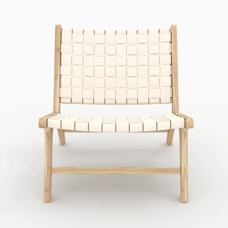 Fauteuil Kuna en teck et cuir tressé blanc