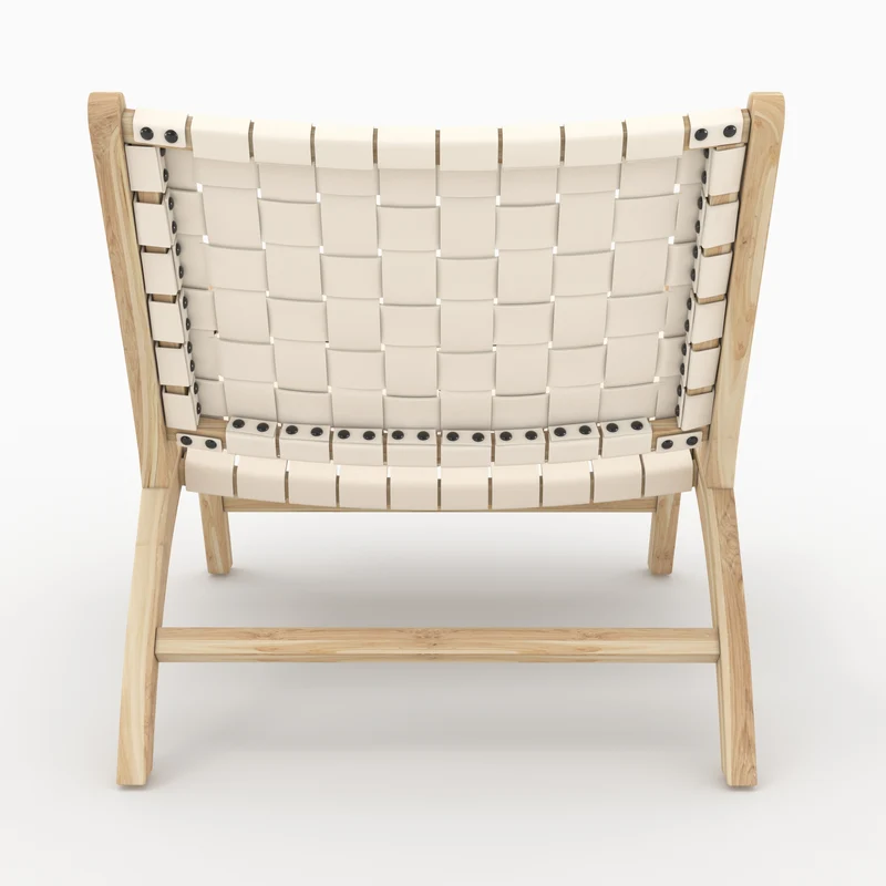 Fauteuil Kuna en teck et cuir tressé blanc