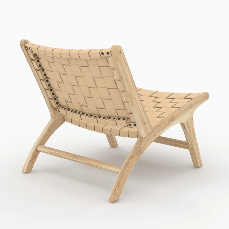 Fauteuil Kuna en teck et cuir tressé beige