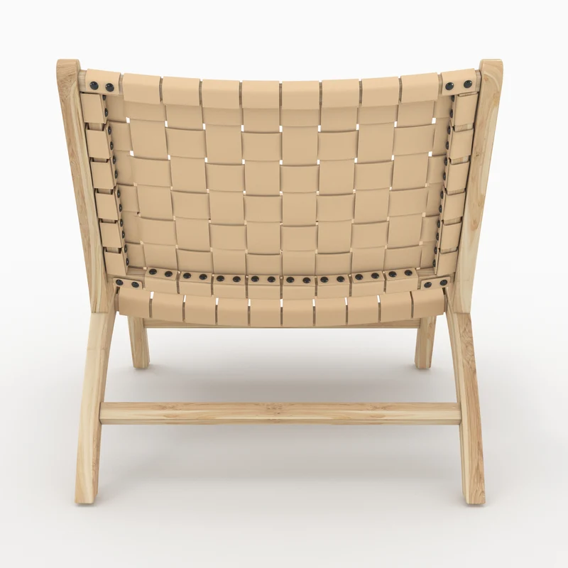 Fauteuil Kuna en teck et cuir tressé beige