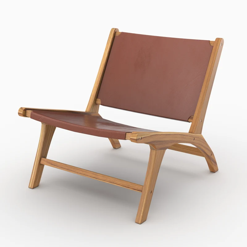 Fauteuil Kuna en teck et cuir marron