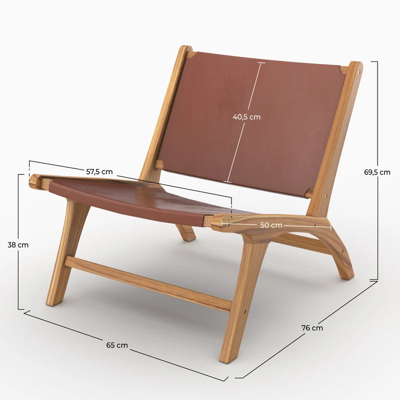 Fauteuil Kuna en teck et cuir marron