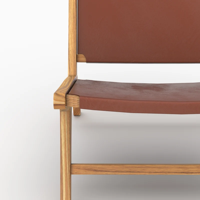 Fauteuil Kuna en teck et cuir marron