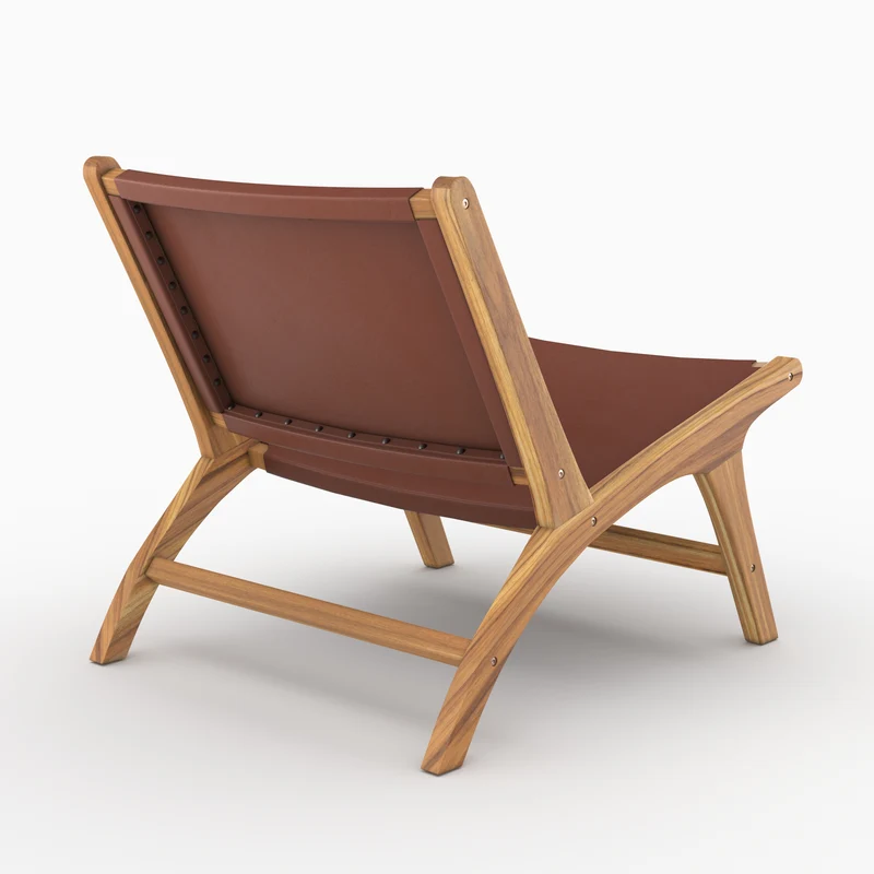 Fauteuil Kuna en teck et cuir marron
